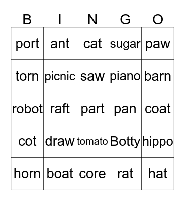 Botty 1 Lesson 5 Bingo Card