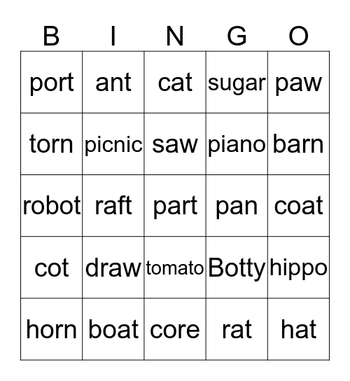 Botty 1 Lesson 5 Bingo Card