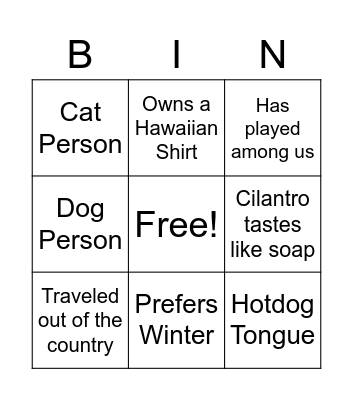 Untitled Bingo Card