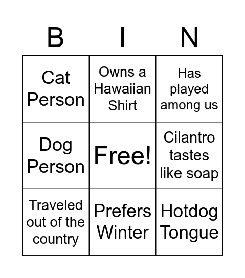 Untitled Bingo Card