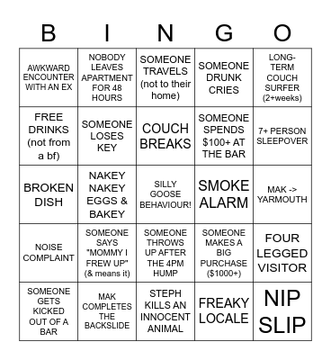 2023 SHENANIGANS Bingo Card