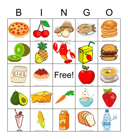 Food Picture Bingo Card