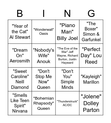 Bar Battle Top 2000 Bingo Card