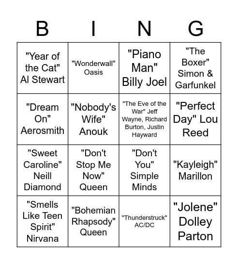 Bar Battle Top 2000 Bingo Card