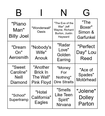 Bar Battle Top 2000 Bingo Card