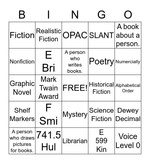 4th Grade Library Review Bingo Card