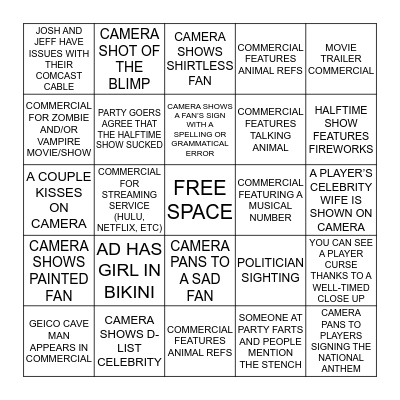 SUPER BOWL XLVII BINGO Card
