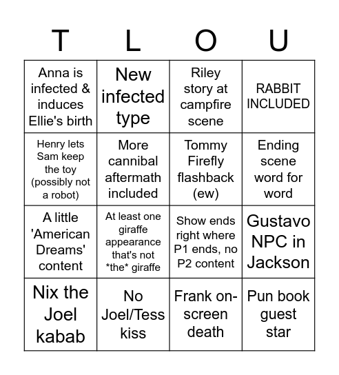 TLOU HBO predictions Bingo Card