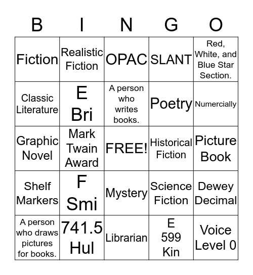 4th Grade Library Review Bingo Card