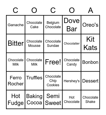 Chocolate Bingo Card
