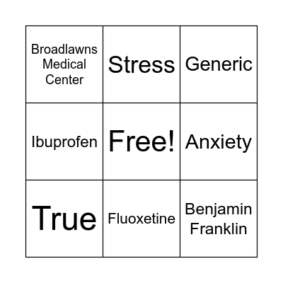 Pharmacy Trivia Bingo Card