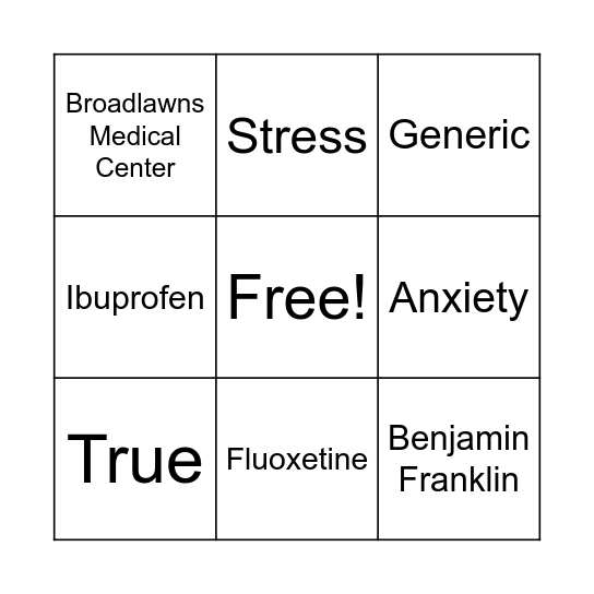 Pharmacy Trivia Bingo Card