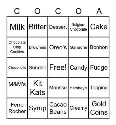 Chocolate Bingo Card
