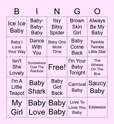 KIMMIE'S BABY SHOWER MUSIC BINGO Card