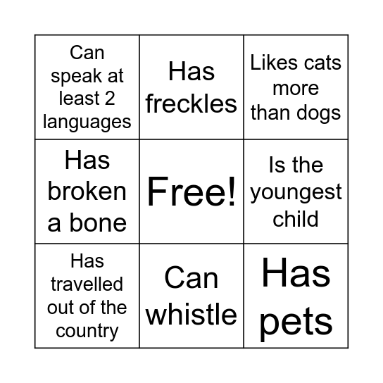 Get to know your neighbor! Bingo Card