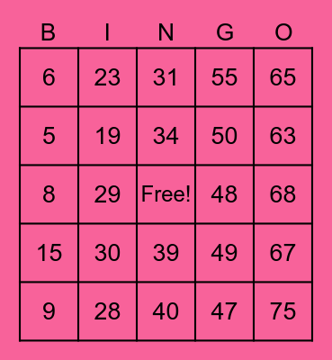 EBM BINGO NIGHT FEBRUARY 2ND 7PM! Bingo Card