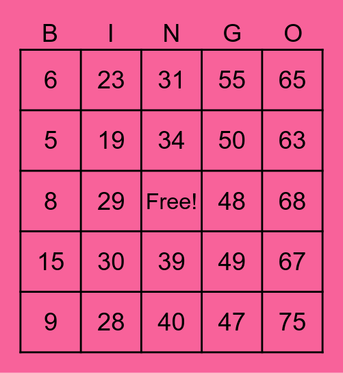 EBM BINGO NIGHT FEBRUARY 2ND 7PM! Bingo Card