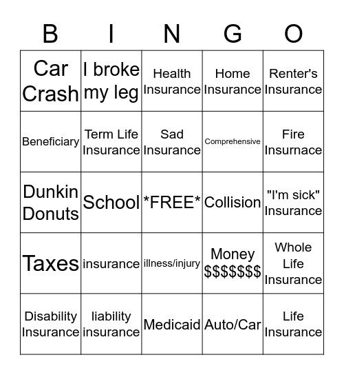 Unit 6 - Insurance Bingo Card