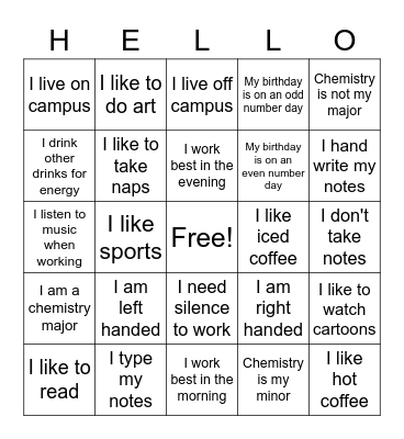 Getting to Know Each Other! Bingo Card