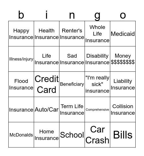 Unit 6 - Insurance Bingo Card