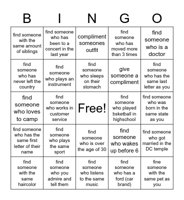 MINISTERING Bingo Card