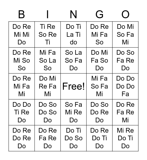 Solfege Bingo Card