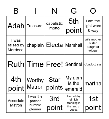 OES Bingo Card