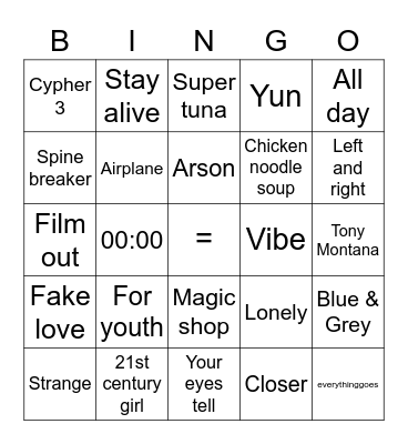 dreamyforeva Bingo Card