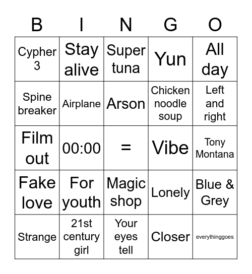 dreamyforeva Bingo Card