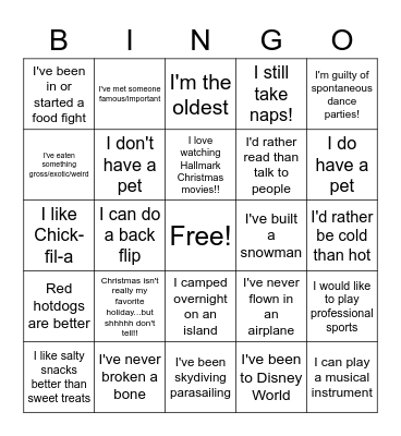 Ice Breaker Bingo Card