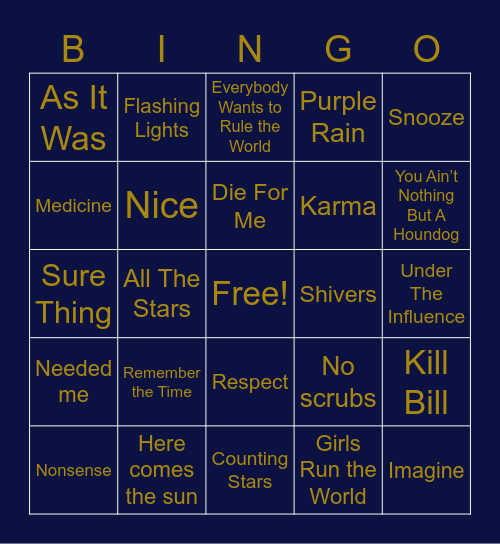 NCL Song Bingo Card