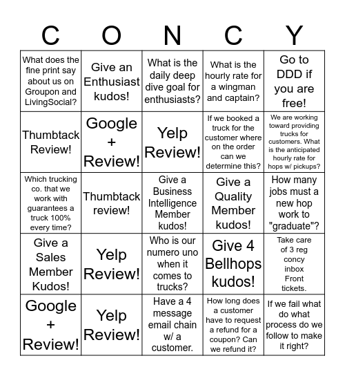 Concy Bingo 11/30 Bingo Card