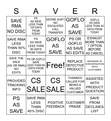 CUSTOMER SERVICE RETENTION BINGO Card