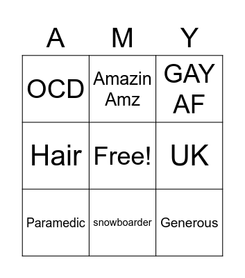 Amy's 40th Bingo Card