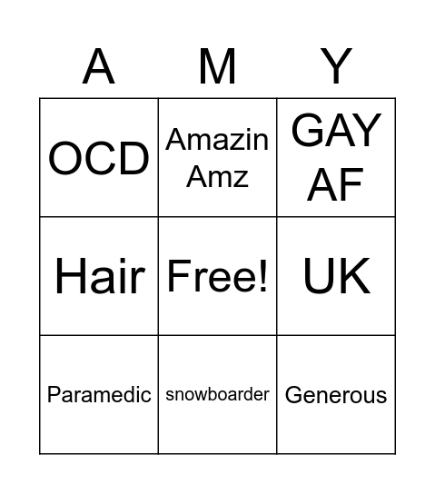 Amy's 40th Bingo Card