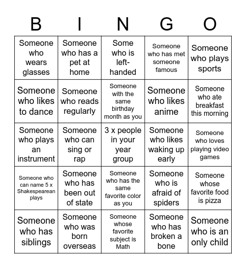 Human Bingo Card