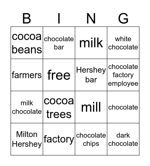 chocolate bingo board 3000 Bingo Card