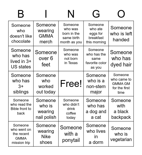 GMMA Bingo! Bingo Card