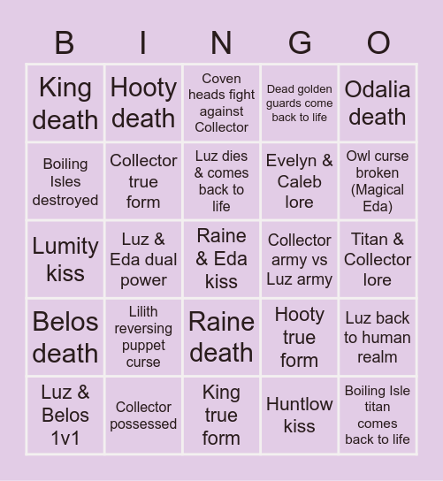 THE OWL HOUSE Bingo Card