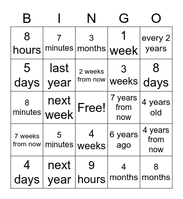 Numeral Incorporation Bingo Card