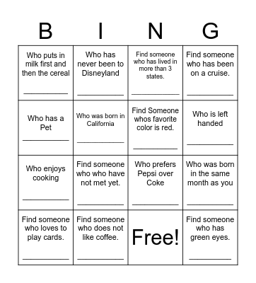 Find Someone Bingo Card
