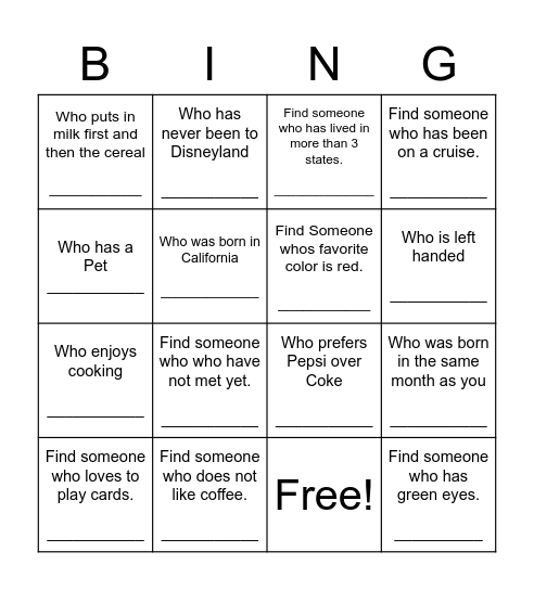 Find Someone Bingo Card