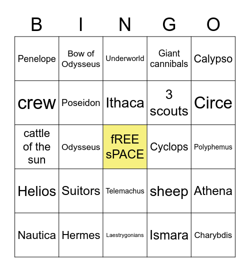 T h e    O d y s s e y Bingo Card