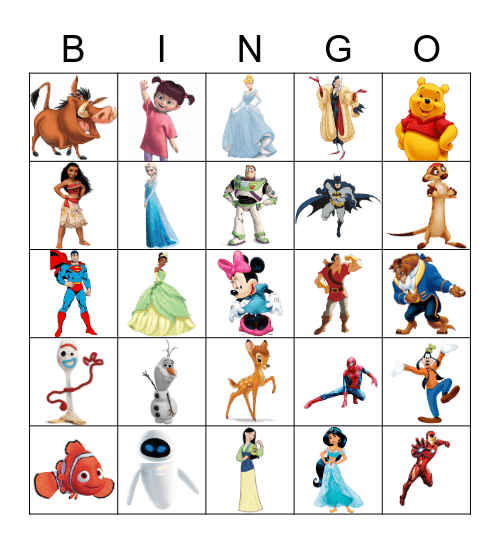 Disney Characters Bingo Card