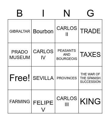 XVIII CENTURY IN SPAIN Bingo Card