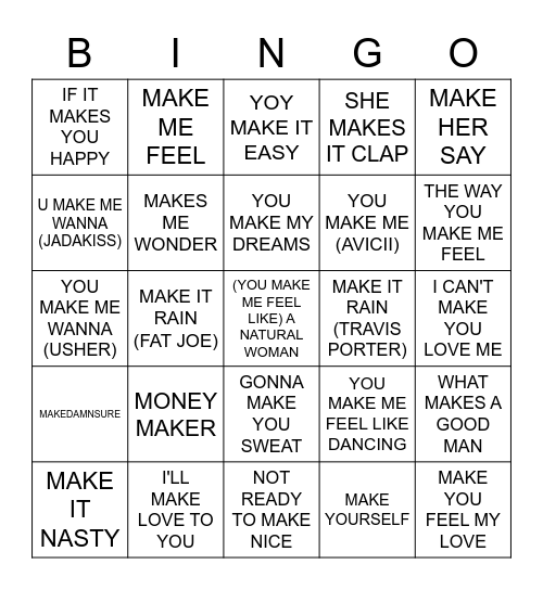 "MAKE" IN TITLE Bingo Card