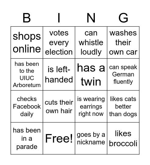 Find Someone Who! Bingo Card