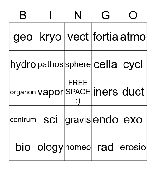 Science Morphology Bingo Card