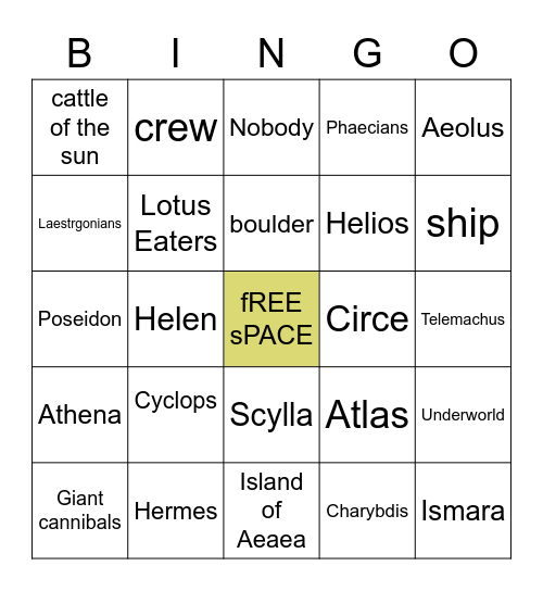 T h e     O d y s s e y Bingo Card