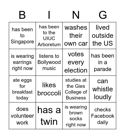 Find Someone Who! Bingo Card